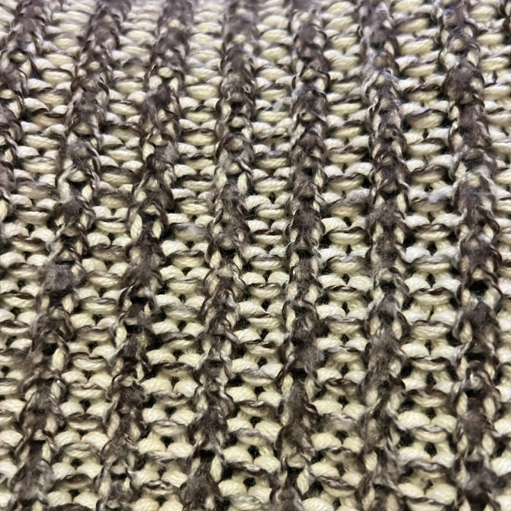 Anthropologie knitted poncho/shawl, cream & brown w/cream fringe, OS, Preowned. - Picture 7 of 7